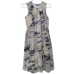 Simply Vera Vera Wang Sleeveless Pleated Dress With Lace Detail & Abstract Print